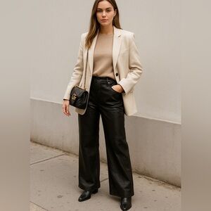 Faux Leather Wide Leg Pants Black High Waisted Y2K Streetwear Edgy Trendy